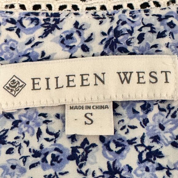 Eileen West Blue Floral Sleeveless Nightgown  Small Rayon Lace Trim Cottagecore - Picture 3 of 7